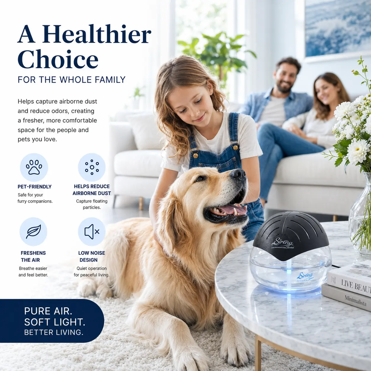 Sirena Twister Water Air Purifier with LED Night Light