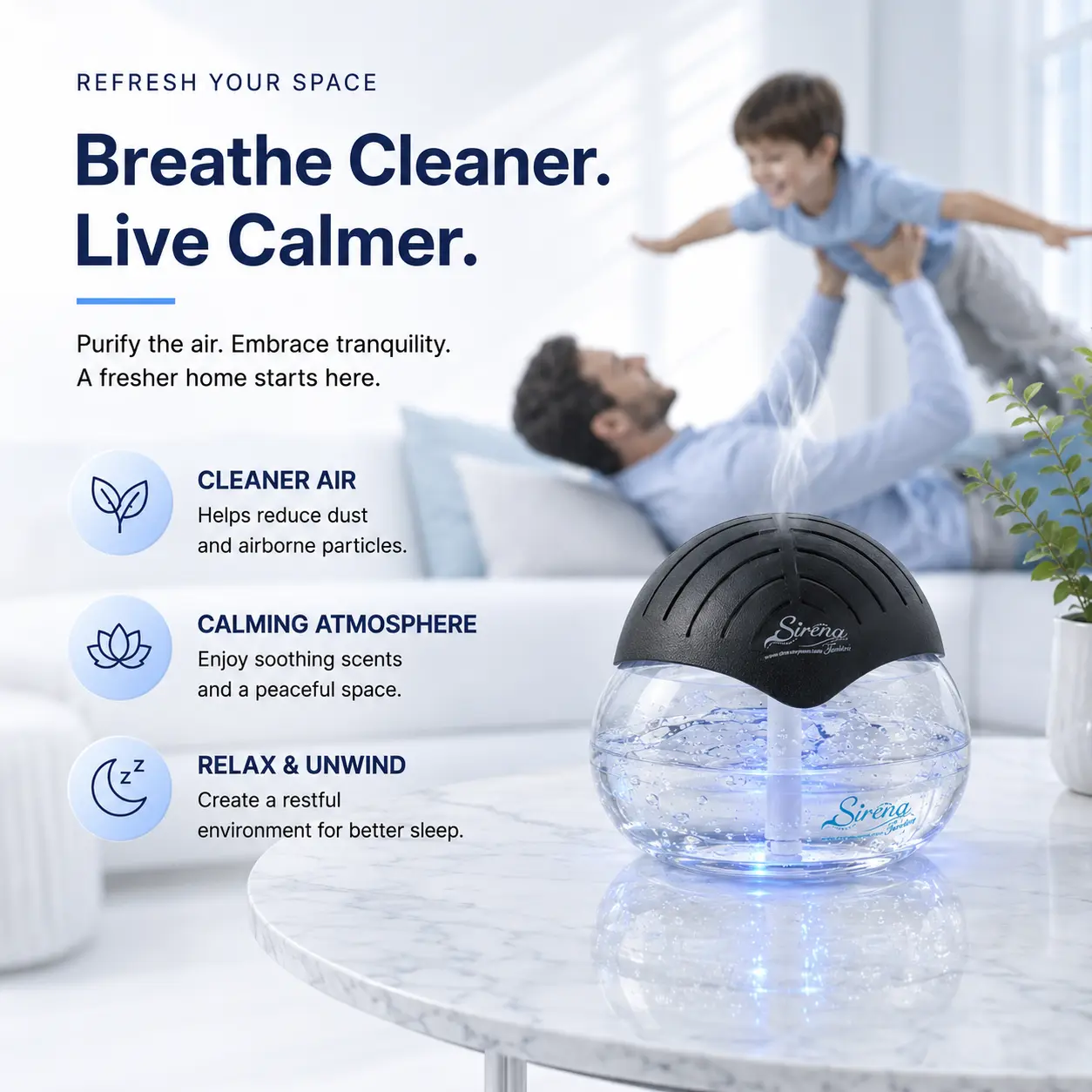 Sirena Twister Water Air Purifier with LED Night Light